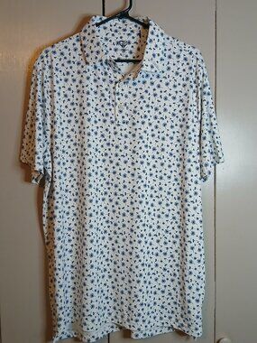 Graham Luxe Men's Performance Large White Print Polo Golf Shirt (0831E23)